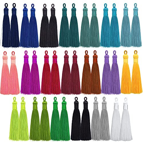Qililandiy 40Pcs Quasten 9cm Terylene Anhänger Handgefertigte Troddel Tassel Reine Farben mit Schleifen für Schmuckherstellung DIY Projekte Lesezeichen