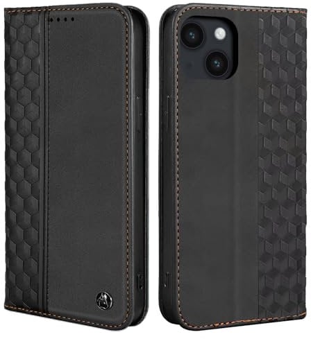 CXTcase Handyhülle für iPhone 15 Hülle, PU Lederhülle iPhone 15 Flip Case mit Kartenfach & Standfunktion, 360°-Schutz, weiche Textur und präzise Ausschnitte, Schutzhülle Tasche für iPhone 15, Schwarz