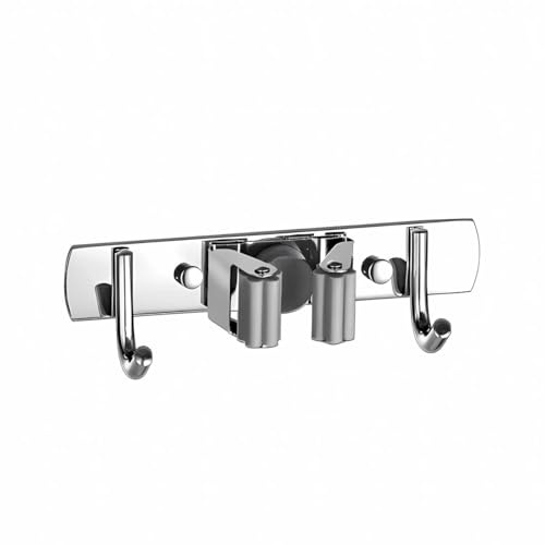 König Design Besenhalterung Wand, Schwerlast Gerätehalter Selbstklebend, Besenhalter mit Nails Installieren, Gartengerätehalter aus Edelstahl, Wandhalterung Besen (2 Haken + 1 Clip)