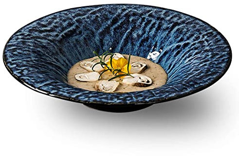 LXYDPZ Ensaladera de cerámica Grande, ensaladera de Pasta Azul apilable, Plato de Ensalada para servir-azul-20x20x4,5 cm (Azul 20x20x4,5 cm)