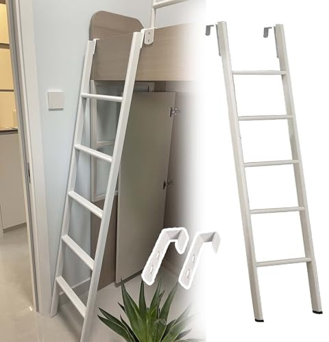 CMYUN Hochbett Leiter Leiter für Etagenbett Im Wohnheim-Hochbett mit Haken, Kurze Etagenbettleiter für Wohnmobile, Nur Weiße Metallleitern, Platzsparend(170cm/67)