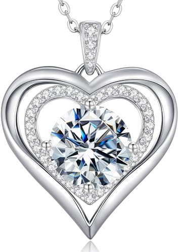 CDE Halskette Damen Silber 925 Kette Damen Moissanite Herz Anhänger Schmuck Herzkette Geschenk für Frauen Weihnachten Muttertags