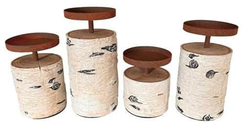 4er Set Kerzenständer in Birkenoptik aus Polyresin & Metall (Rostoptik) - 10,5 bis 17,5 cm groß - Kerzenhalter ganzjährig nutzbar, auch als Adventskranz oder Adventsgesteck