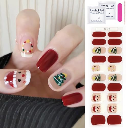 20 pellicole autoadesive in gel UV per unghie, semi-indurite, con corona di Natale, albero di Natale e Babbo Natale, per unghie da incollare, adesivi per nail art (rosso bordeaux)