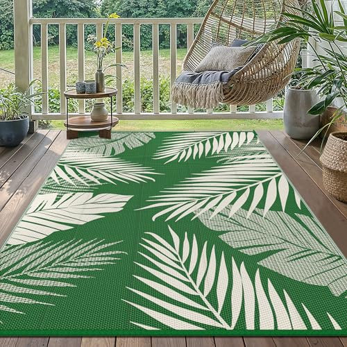 GENIMO Tappeto da Esterno Antipioggia,Tappeto Esterno Impermeabili Eeversibili Lavabili,Tappeto Per Esterno per Terrazze,Giardini,Camper,Picnic,Balcone,150x240cm,Verde Scuro