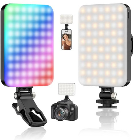 ANAUTIN RGB Video Light, 360° Full Color Selfie Light LED Camera Light with 3 Cold Shoe Mounts/CRI 97+/20 Scene Modes/2200mAh Rechargeable Portable Phone Light Photography Selfie Lighting