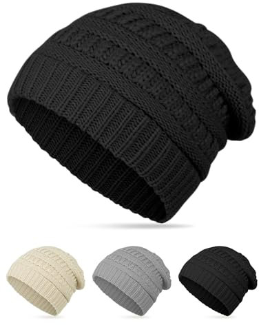 MELLIEX Beanie Mützen Damen, Warme Wintermütze, Weich Slouch Strickmütze，Schwarz