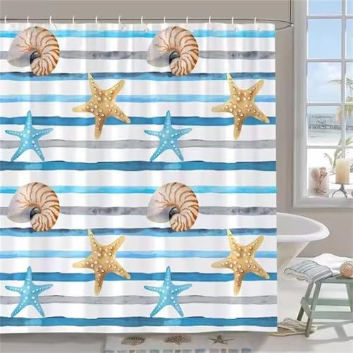 Shower Curtain Mould Proof Waterproof Shower Curtains 3D HD Bathroom Curtains Washable Polyester Fabric with 12 Hooks for Bathroom Garden Outdoor DecorationConch 180x180cm (70.8x70.8Inch) F3412