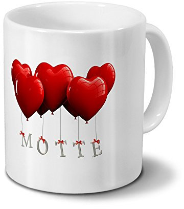 printplanet Tasse mit Namen Motte - Motiv Herzballons - Namenstasse, Kaffeebecher, Mug, Becher, Kaffeetasse - Farbe Blau