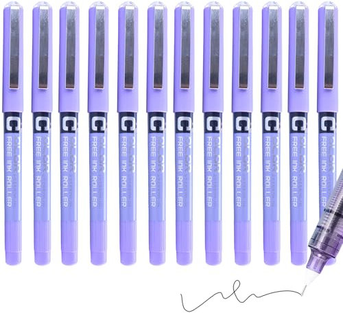 VEGCOO Lot de 12 stylos à bille à encre violette de 0,5 mm pour écrire, stylo à bille lisse, convient pour le bureau, l'étude, le dessin