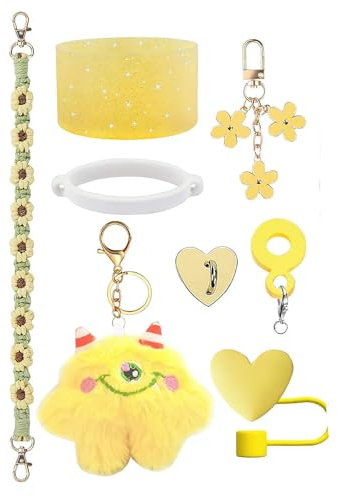 for Stanley Cup Accessories Set, 8PCS Stanley Cup Decor, Includes Splash Cover, Coaster, Straw Cover, Water Bottle Handle Strap, Charms for Cup 40oz and 30oz Tumbler (Yellow)