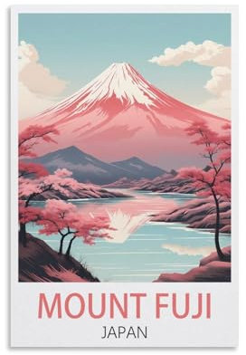 Poster, Motiv: Mount Fuji, Japan, Vintage-Reiseposter, Baum, 20 x 30 cm, Druckposter für Zuhause, Badezimmer, Schlafzimmer, Büro, Wohnzimmer, Dekoration, Leinwandposter