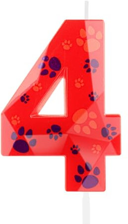 Hongplus 3D Red Number 4 Dog Paw Birthday Candles Dog Paw Prints Candles Blue Yellow Paw and Red Numeral Birthday Cake Topper for 4 Year Old Boys Girls Paw Party Decorations Dog Patrol Party Supplies