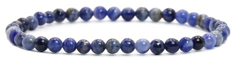 Echtes Sodalith Edelstein Armband mit runden 4mm Perlen - verschiedene Längen - Heilstein Schutzstein Edelsteinarmband Glücksbringer Talisman Geschenk (Sodalith, 18CM)