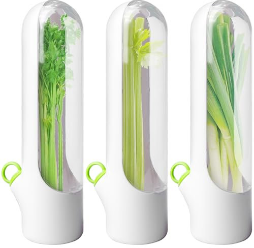 BAIFULAI Lot de 3 boîtes de rangement pour coriandre, herbes, réfrigérateur, boîte de rangement de cuisine, récipient à herbes fraîches, pour coriandre, menthe, persil, asperges