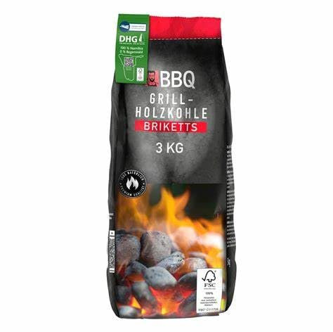 3X BBQ Grill-Holzkohle Briketts für Holzkohlegrill, 3 kg