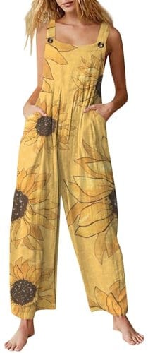 HUNUBU Womens Dungarees UK Straight Leg Comfort Pretty Cargo Extra Long Outdoor Summer Relaxed Fit Slacks Women Yellow M