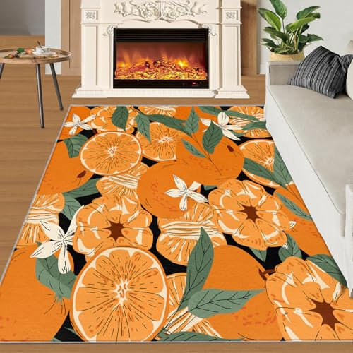 Orangen-Kinderzimmerteppich, Geometrisch Orange Küchenteppiche Rutschfester Teppich, Geeignet für Wohnzimmer Schlafzimmer Kinderzimmer – 70x120cm