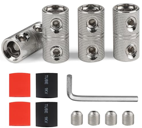 EXLECO 4 Pcs Capicorda Elettrici a Crimpare 50mm² con 4 Guaina Termorestringente, Audio per Auto Terminali Elettrici a Crimpare, 0 AWG Terminali Connettori Kit, Connettori Elettrici Rapidi in Ottone