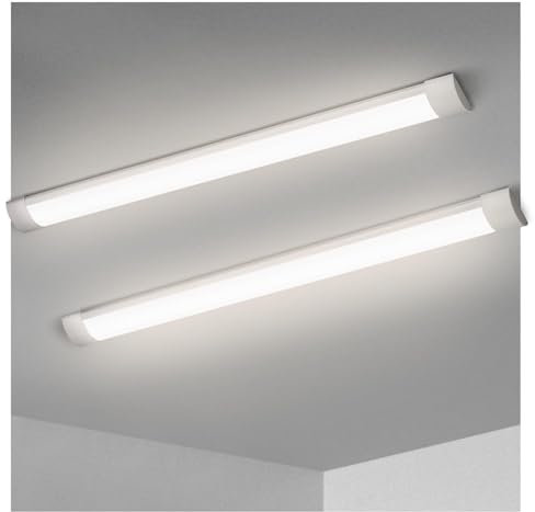 Pack of 2 Led Batten Light 5ft 150cm Tube Linear 60w 6000 Lumen Fitting Garage Office celing mounting Fluorescent Slimline coolwhite lamp Light Strip Lights Garage, School, Shops