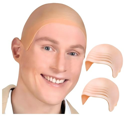 KufaerBeam 2 Pack Latex Kahle Kappe，Glatzenkappe aus Latex - Glatze Perücke & Bald Cap Kostüm Zubehör, Fancy Kleid Cosplay Hut Kostüm Zubehör für Halloween Kinder Erwachsene