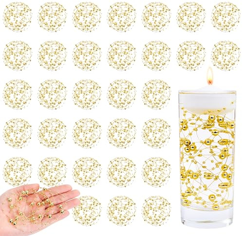 NUKAYAI 30 Pcs 78.7 FT Artificial Floating Beads for Centerpieces Vases, Gold Pearls String for Vases Filler Floating Candle Faux Beads Pearls String for Vase Centerpieces