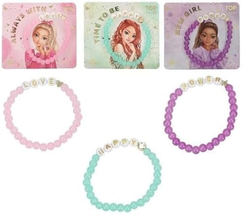Depesche TopModel Freundschaftsarmband mit Botschaft, Elastisches Perlenarmband für Mädchen, in Rosa, Lila und Mint, 3 Stück