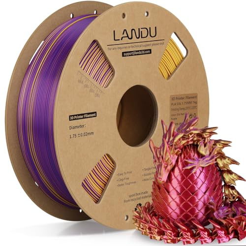 LANDU Silk PLA Filament Tricolor Silk PLA Filament 1,75mm 1kg 3D Drucker Filament 3 Color Silk Hochglänzende Oberfläche Maßgenauigkeit +/-0.02mm,Silk Rot Gold Lila