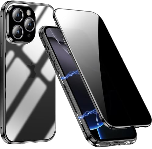 for iPhone 16 Pro Max Privacy Case,Magnetic Adsorption Cover,Metal Bumper,Anti-Peepining Tempered Glass Screen Protector,iPhone 16 Pro Max Shockproof Full Body Case,Black