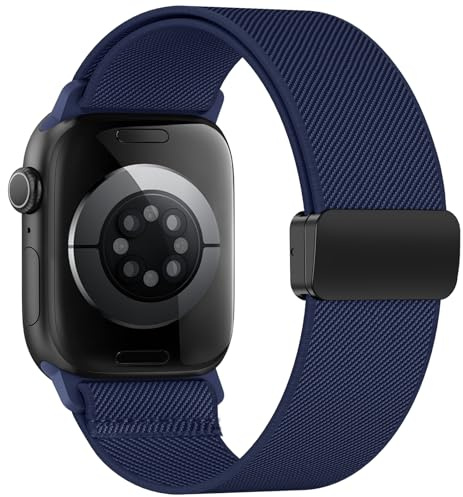 Elastisches Armband für Apple Watch Armband 40mm 44mm 42mm 46mm 41mm 45 38 | Magnetic Closure Nylon Sport loop für iWatch Series 11 10 9 8 7 6 5 4 3 2 1 Ultra SE Damen Herren, Tiefes Marineblau