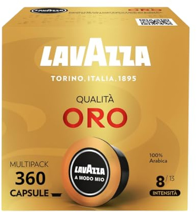 Lavazza - A Modo Mio Qualita Oro, 360 Capsules de Café, pour un Espresso aux Notes fruités et Florales, 100% Arabica, Intensité 8 sur 13, Torréfaction Moyenne, 10 Paquets de 36 Capsules