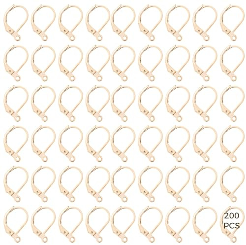 boxoon Gold Filled Earring Hooks For Jewelry Making, Hypoallergenic 14K Gold Hooks, Easy-Fit Leverback Earring Findings, D-Shaped Classic Design, 200-Piece Set