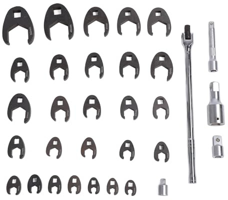 Metrisches Bremsleitungsschlüssel-Set mit festem Spiel, 32-teilig |10-50 mm gekröpfte Maulschlüssel für Pkw/Lkw/Motorräder |3/8 1/2 3/4 Zoll Antrieb mit Verlängerungsstange