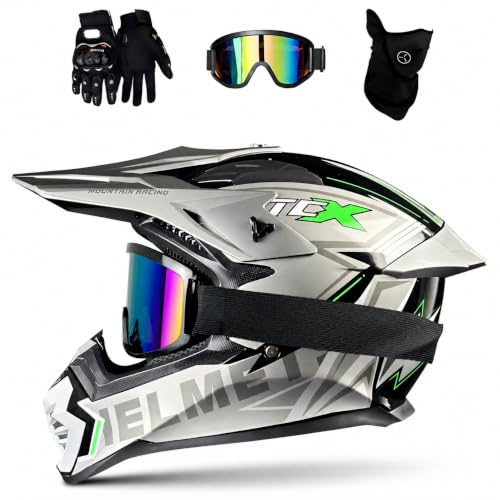Motocross Downhill Fullface Helm, Erwachsene, Brille, 3 Größen Futter | Belüftetes Design mit abnehmbarem Innenfutter