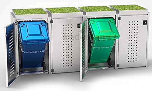 Edelstahl Mülltonnenbox mit Pflanzenwanne für 4 Tonnen 240L (MW2222T). Mülltonnenhaus, Mülltonnenverkleidung