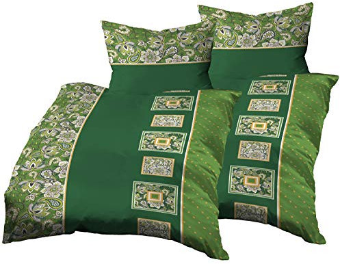 Gerald Wittmann 4teilig Bettwäsche-Set 2X 140x200 cm + 2X 70x90 cm, Baumwolle Renforce, Kariert Paisley Grün Orange Weiß
