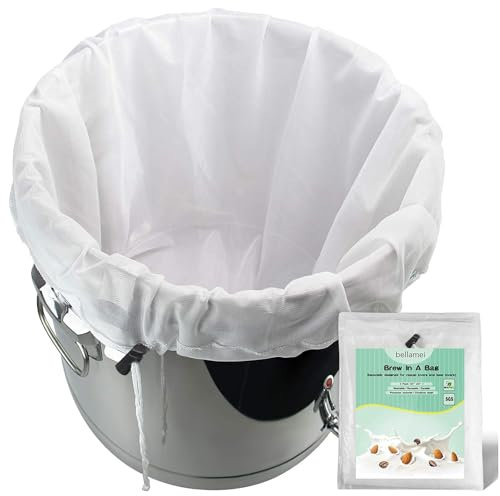 Bellamei Brew Bags Extra Large Reusable 2 Pack 250 Micron Fine Mesh Bag for Fruit Cider Apple Grape Wine Press Drawstring Straining Brew in a Bag (2 pack-22×26)