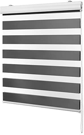 Ventanara® Doppelrollo Grau mit Kassette Weiss Matt Duorollo Rollo Rolljalousie viele Größen (180 x 220 cm, Grau/Kassette Weiss Matt)