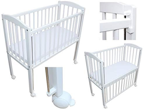 Micoland Mobiles Beistellbett Babybett 90x40 cm massiv mit Matratze und wasserdichtem Matratzenschutz