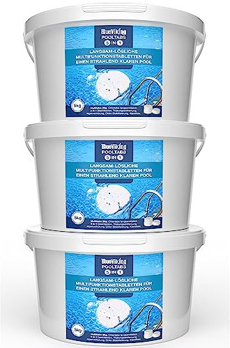 BlueViking Chlortabletten für Pool 5 in 1 - Hochwirksame Multitabs Pool 20g im 3x5kg Eimer - Chlor Pool Tabletten in EU Premium-Qualität - Einfache, Sichere und Effiziente Poolpflege Weiß