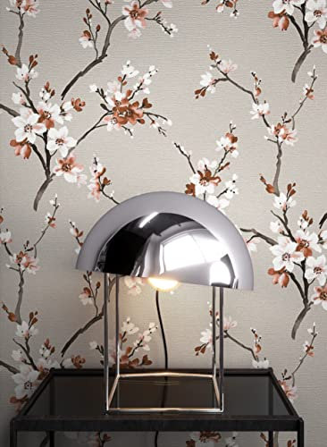 Newroom Design Tapete Grau Vliestapete Blumen - Blumentapete Floral Blätter Zweige Romantisch inkl. Tapezier-Ratgeber