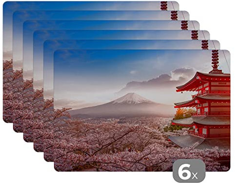 Placemats Platzdeckchen Platzset Tischset 6-teilig Tischdeko Untersetzer 45x30 cm Pagode - Sakura - Fuji - Blütenzweige - Japan