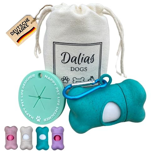 Dalias Dogs Kotbeutelspender mit Halter aus Weizengras BIO/Halter/biologisch abbaubar/mit bio Kotbeutel, Knochen