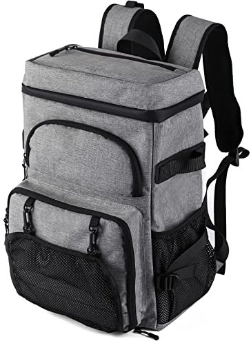 DEWUR Kühlrücksack 35L Thermo Rücksack Kühltasche Wasserdichter Picknickrücksack mit Flaschenöffner für Picknick Camping Strand Wandern Reisen Schwarz Einkaufen Grau