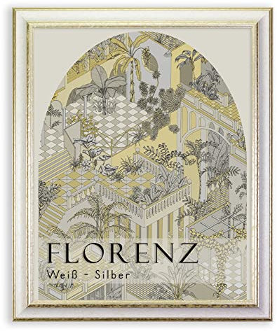 BIRAPA Florenz Holzbilderrahmen 60x80 cm Weiß Silber - Bilderrahmen Vintage Holz mit Zierleiste innen und außen, Wechselrahmen, Hochwertiger Holzrahmen