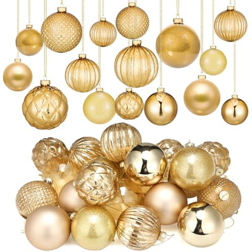 Liliful 24 Stück Glas-Weihnachtskugeln, Weihnachtsbaumschmuck, hängende Kugeln, Weihnachtsschmuck für Festival, Zuhause, Hochzeit, Urlaub, Party-Dekoration (Champagner, 8,9 cm)