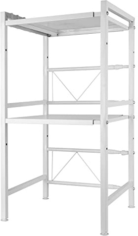 Mikrowellenregal, 3 Ebenen, ausziehbar, Regal für Küche, Mikrowelle, mit 6 Haken, Gitter für Mikrowelle, verstellbare Höhe (Weiß, 40 – 64 x 36,5 x 78 cm)