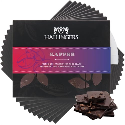 Hallingers Genuss Manufaktur Vegane Schokolade Geschenk - Tafel handgeschöpfter Edelkakao ohne Alkohol edler Karton 10x Kaffee Kaffee, Geschenkidee für Frauen Männer