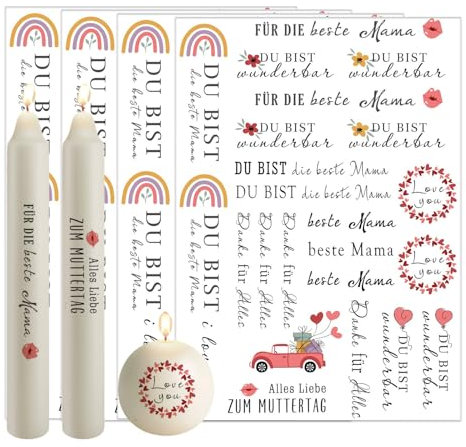 Bolosa 4 Stück Kerzentattoos 19x14cm, Sticker Muttertag, Kerzenaufkleber für Muttertag, Geschenke für Mutti, DIY Urlaubsgeschenke, Überraschung für Mama (Muttertag C)