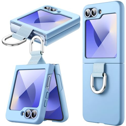 JETech Case for Galaxy Z Flip 7 FE 2025 / Z Flip 6 2024 with Ring, Hard PC Slim Shockproof Anti-Scratch Protective Phone Cover (Blue)